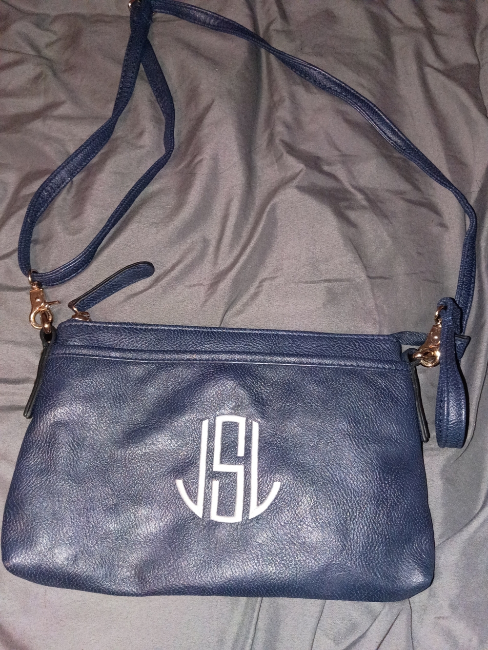 Navy Crossbody Shoulder Bag with Monogram Accent